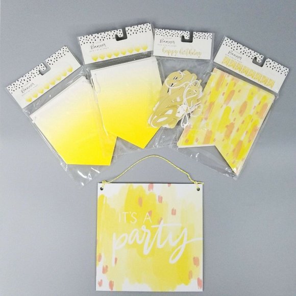 Party Decorations Bundle Happy Birthday Banners Door Hanger Yellow Lot of 5 NEW - Picture 2 of 5